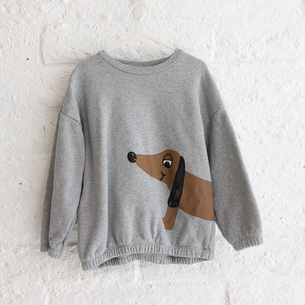 Mini Rodini Light Gray Sweatshirt with Dachshund- Size 6-7 Years